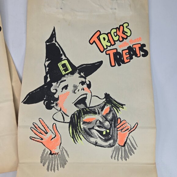 Vintage 1940s Halloween Paper Bags Trick or Treat Witch Skeleton Lot of 3 - Picture 8 of 8